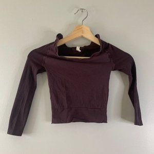 Spanx Womens Long Sleeves Crop Top Plus 1X 2X Burgundy Pullover